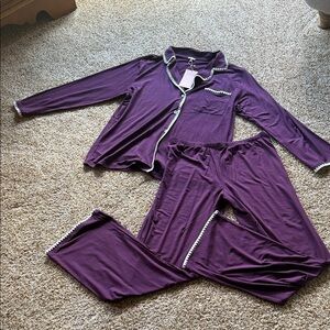 Eberjey Purple Pajama Top with Cream Trim